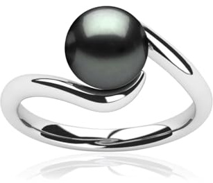 Hi Pearl Bague de fiançailles en perles d'eau douce 10 mm pour femme, mère, fille plaqué or 18 carats, perle noire ahiti, perle naturelle, cadeau pour elle, 8.5, perle