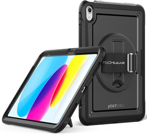 TECHGEAR JOLT-SHELL Custodia per Apple iPad 11a / 10a generazione 10,9 / iPad 11 2025, Resistente, Antiurto, Sottile con Supporto Rotante a 360 Gradi e Cinturino da Polso