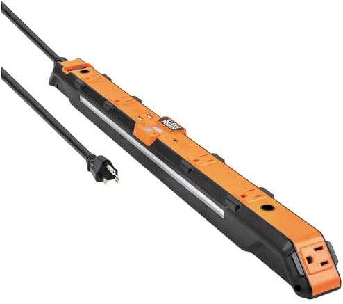 Klein Tools 29602 Magnetic Power Strip, Surge Protector with Motion Sensor LED Light, 5 Outlets, USB-C and 2 USB-A Ports, 5-Foot Cord, Heavy Duty for Workshop