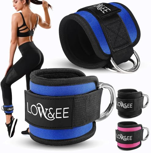 LOW&EE® 2er-Pack Knöchelriemenscheiben Gym - Knöchelbandage für Riemenscheibe gepolstert für Frauen und Männer - Gym Knöchelriemen für Kabelmaschine Fitness und Fitnessstudio (Blau)