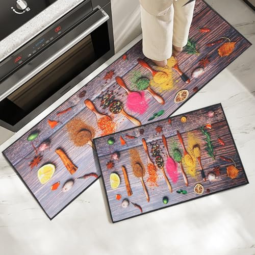 7VSTOHS Juego de Alfombras de Cocina Antideslizantes de 2 Piezas, Tapete Cocina Antideslizante Resistente al Aceite, Adecuado para Cocina, Baño, Sala de Estar, 40x60 + 40x120 cm