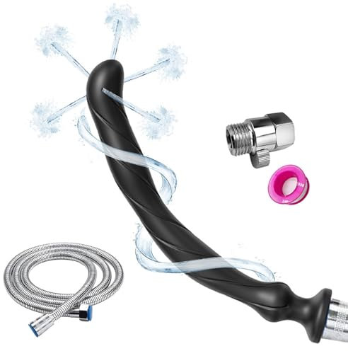 Set doccia e clistere a 5 fori, tubo flessibile in silicone, comodo ugello per donne e uomini, 27cm + tubo da 150 cm (nero)