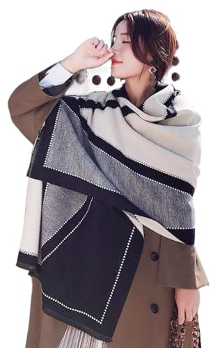 Lehourmast Schals Tücher Halstuch Scarf Damen Schal OneSize Geometrisch-Schwarz