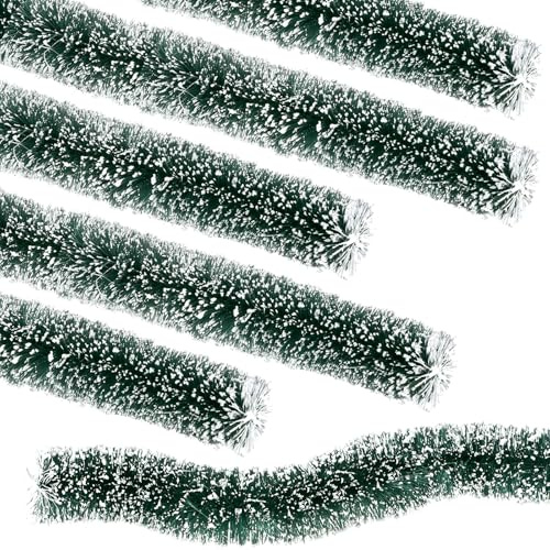 Youyole 6 Pcs Christmas Village Flexible Sisal Hedge Winter Xmas Garden Decor Accessories Greenery Wall Backdrop Snowed Rattan Railing Fence for Miniature Township