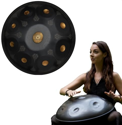 Tamburo Per Lingua Handpan - Tamburo A Percussione In Acciaio, Strumento Per Handpan Da 22 Pollici Mandala Tank Drum Strumento A Percussione In Acciaio Con Borsa Da Viaggio 440 Hz(Black,10Notes)