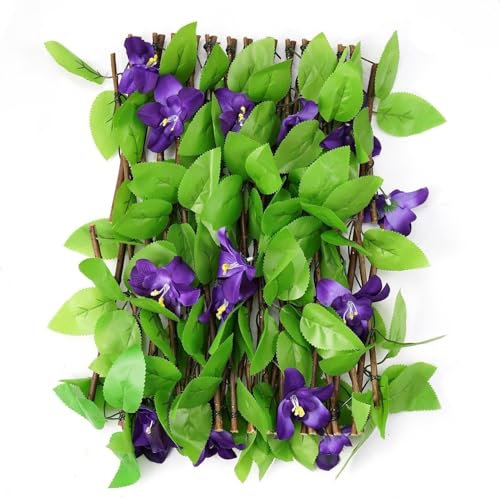 Siepe Artificiale Con Fiori, Pannelli Traliccio Da Giardino Con Foglie, Recinzione Privacy Espandibile, Paesaggio Di Edera Finta E Fiore Viola, Recinzione Decorativa Privacy For Cortile, Balcone