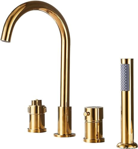 Gold Bathtub Faucet Thermostat 4 Hole Bath Rim Bathroom Shower Faucet