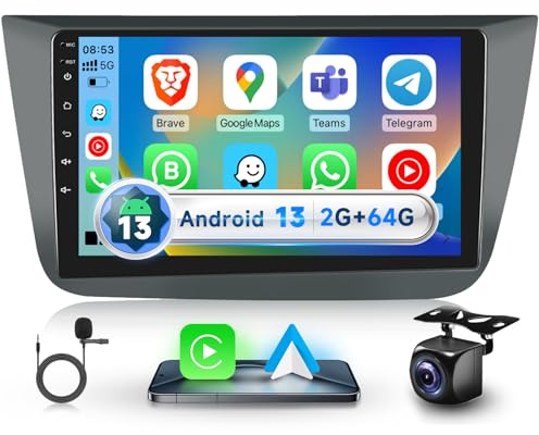 Podofo 2G+64G Radio de Coche para Seat Altea 2004-2015, 9 Pulgadas de Pantalla táctil Android 13.0 Radio con Inalámbrico Carplay Android Auto DSP BT GPS Espejo FM RDS USB Cámara de Marcha atrás