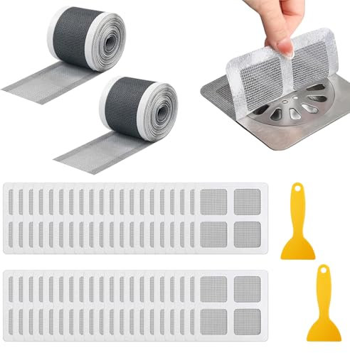 Haarsieb Dusche, 7cm x 5m Dusche Abflusssieb mit Plastikspachtel, Haarfänger Dusche, Haarsieb Dusche Filter Spülsieb Aufkleber, Spülsieb Aufkleber für Duschrinne Bad, Küchen