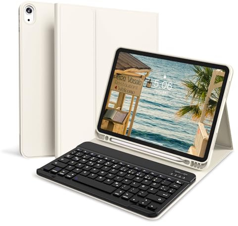 GKABXY Funda con teclado para iPad Air de 11 pulgadas 2024/2025 (M2/M3), para iPad Air 5ª/4ª generación 2022/2020 10.9 pulgadas, funda suave TPU con soporte para bolígrafo, teclado QWERTZ desmontable