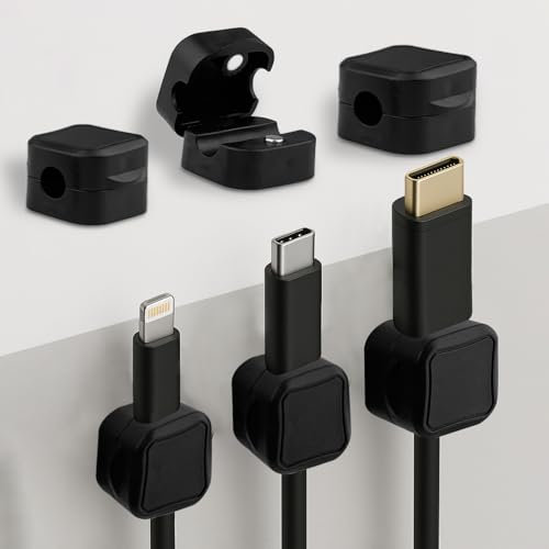 VELLUSTRA 6 Pcs Organizzatore di Cavi magnetico, Gestore di Cavi Magnetici Autoadesivi, Organizzatore di Cavi per Cavo di Ricarica USB, Cavi di Alimentazione, Cavo Del Mouse per Casa, Ufficio(Nero)