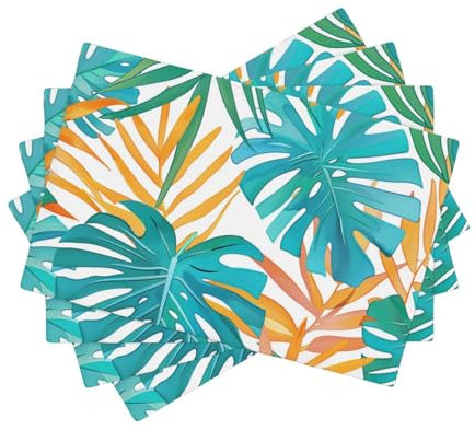 Juego de 4 manteles individuales lavables con hojas de palma frescas, resistentes al calor, 45 x 30 cm, decoración de fiestas