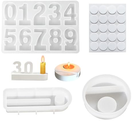 GIDWRIY 3 Pièces Moule Silicone Bougie,Moule Silicone pour Bougeoir à Chiffres 0-9,Moule Bougie Chiffres,Moule Bougeoir Resine Epoxy,DIY Bougie Moule A Savon pour La Décoration D'un Anniversaire
