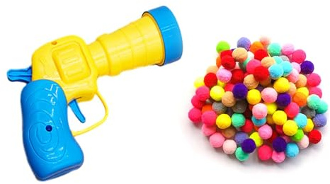 Lanzador de Bolas de Juguetes para Gatos,Lanzador de Pelota de Gato con 100 PCS Pompones Gato,Juguetes Interactivos para Gatos de Interior para el Ejercicio de Interior del Entrenamiento