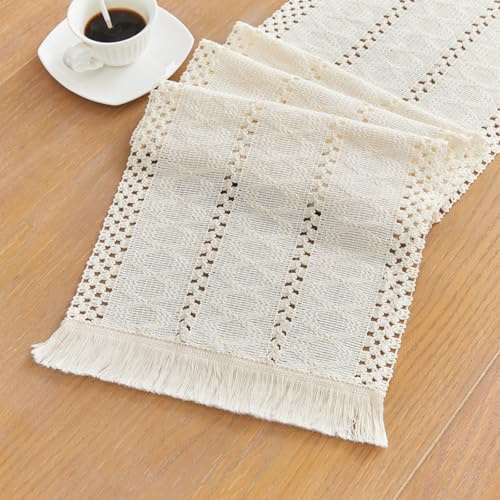 GUJOXILA Boho Tischläufer Beige 30 x 91cm Outdoor Drinnen Abwaschbar