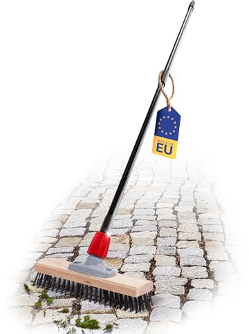 Novaliv Robuster Drahtbesen mit Stiel Basic Stahlbesen mit Teleskopstiel Effiziente Moosentfernung Drahtbürste für Pflastersteine & Garten Stahldrahtbesen Mooskratzer Pizzabesen Pizzastein Bürste