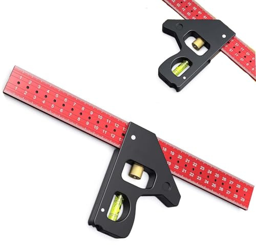Multifunctional Combo Square, with Levelling Bubble, Aluminum Carpentry Square for Accurate 90/45 Degree Woodworking Measuring Ruler for Woodworking (300mm/11.81inch)