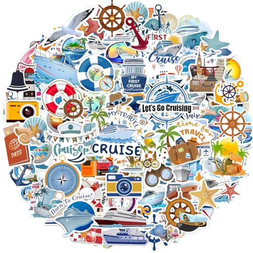 100 PCS Cruise Travel Stickers, Nautical Vacation Stickers Relaxing Cruise Ship Sticker Waterproof Vinyl Stickers for Phone Cases, Laptops, Travel Luggage, Journals, Scrapbook, Water Bottle