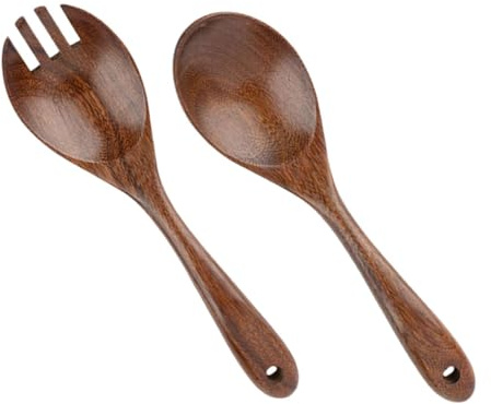 WEKADRIN Cuchara De Ensalada De Madera De Cubiertos para Cocinar Servir y Ensaladas Tenedor De De Madera Utensilio De Cocina Antirayaduras para Vajilla Antiadherente