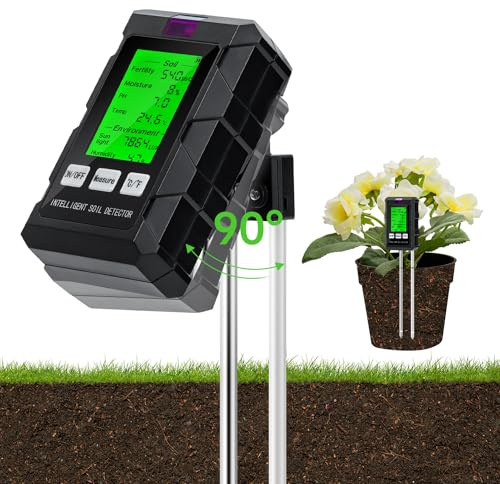 Mcbazel Medidor de Suelo 6 en 1, Medidor de Humedad para Plantas para Medir pH/Temperatura/Fertilidad/Intensidad de Luz/Humedad Ambiental con batería para Césped/Plantas en Macetas/Jardinería