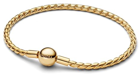 PANDORA Moments Runder Verschluss Flügel-Kettenarmband aus Sterling Silber mit 14K vergoldeter Metalllegierung, Kompatibel Moments, Größe: 16cm, 564028C00-16