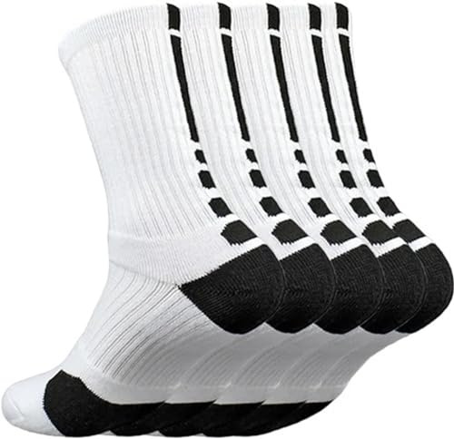 LYHYDMA Calze da Sci 5 paia di calzini sportivi da uomo set con smorzamento in spugna basket ciclismo corsa escursionismo tennis sci donna cotone EU 39-45(2004 5 white black)