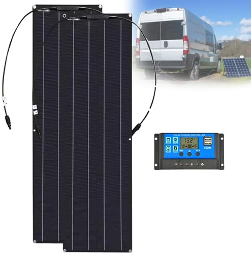 400W 600W 800W 1200W Kit Panel Solar Flexible Placa Solar y 50A Controlador de Cargador para Baterías, Autocaravana, Caravana,Barco, Yate, Automóvil(400W)