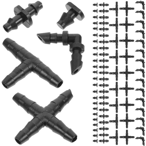 SHINEOFI Kit de 200 Piezas de Conectores de Manguera Púas de 1/4' para Riego por Goteo Accesorios de PVC Resistentes para Jardín Huertos y Césped Incluye Conectores Angulares Rectos y