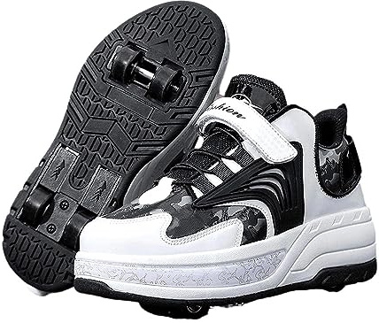 Generisch Schuhe Mit Rollen 2-in-1-Rollschuhe, Schuhe Mit Versteckten Rollen, Skateboard-Schuhe, Turnschuhe, 4-Rad-Rollschuhe, Laufschuhe, Verstecktes Hinterrad (Schwarz,37)