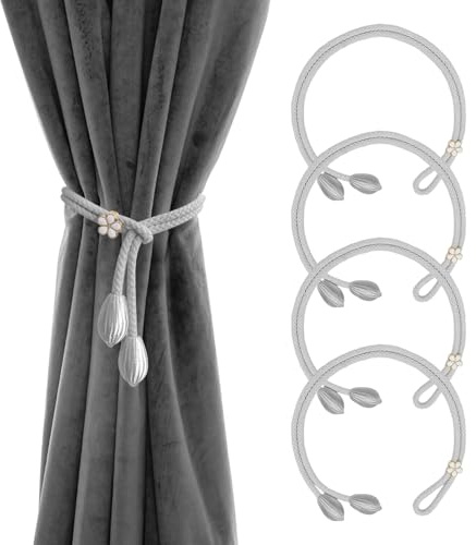 KEJOL 4er-Pack Gardinenhalter, graue Gardinenhalter | Eleganter Boho-Stil Gardinenhalter | Handgefertigte Gardinenhalter | Für Zuhause, Büro, Schlafzimmer, Wohnzimmer