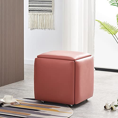 Sedia ottomana 5 in 1 impilabile a forma di cubo, sgabelli poggiapiedi con ruote, piccoli sedili quadrati per soggiorno, sala da pranzo, ufficio, 35 x 35 x 35 cm