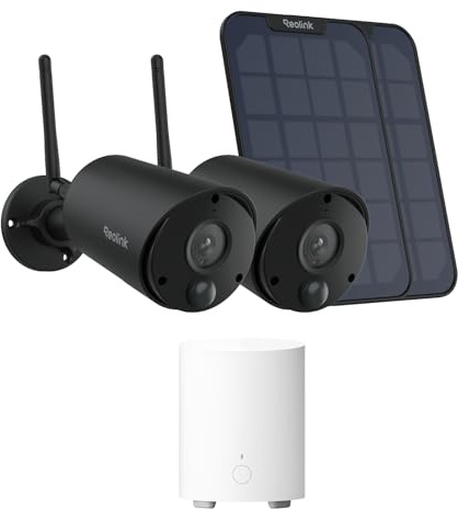 Reolink 5MP Überwachungskamera Aussen Akku, Kabellose Solar WLAN Kamera Outdoor mit PIR- & KI-Erkennung,AES-128 Bank-Level-Verschlüsselung, Fernzugriff und Smart Playback, Argus Eco Schwarz×2+Hub Mini
