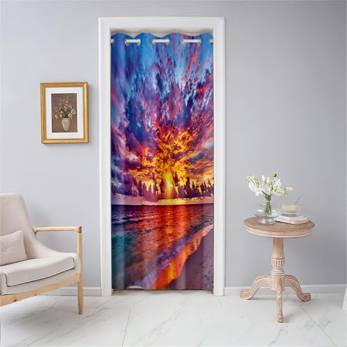 Hiseng Türvorhänge Innen Stoff mit Motiv, Türvorhang Dicker Stoff mit Ösen Kälteschutz Doppellagiger Zimmer Divide Wohnzimmer Raumteiler Zimmer Küche für Innentür (Flammenwolke,W120xL180CM)