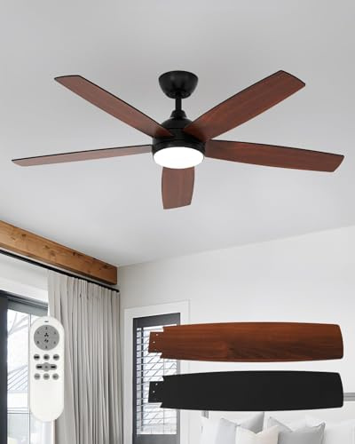Ventilatore Soffitto con Luce e Telecomando, LED Lampada con Ventilatore da Soffitto con Dimmerabile, Base in Metallo, Motore DC Revers Rame Puro Grande Portata D'aria,Certificato CE-RoHS,Nero