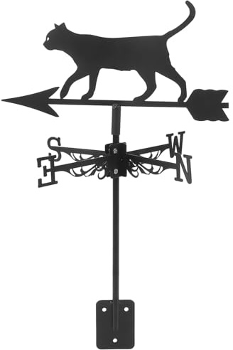 Anneome Stainless Steel Cat Weathervane Garden Decor Wind Direction Indicator Metal Vane Patio Outdoor Yard Weather Vane Ground Insert Ornament