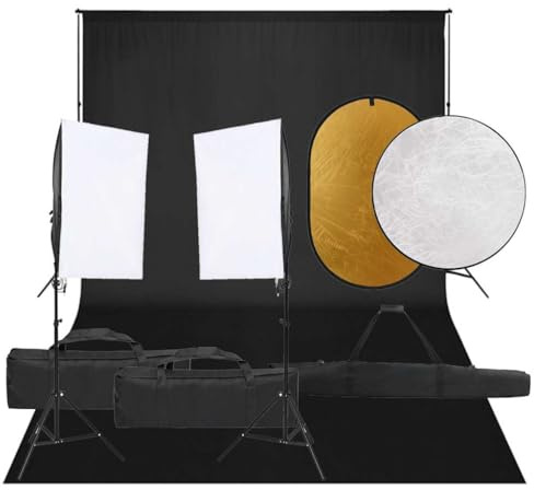 QUAHEAS Fotostudioset med softboxbelysning, bakgrund 500 x 300 cm, 5-i-1 reflektor, dimbar LED-studioblixt med stativ för porträtt, produktfotografering och videolampa