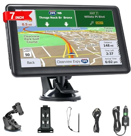 7 Inch Sat Nav for Car & Truck, Offline GPS Navigation with UK & Europe Maps, Lifetime Free Map Updates, Satnav with Postcode Search, Speed Camera Alerts, Speed Limit Warnings, Lane Guidance Assist