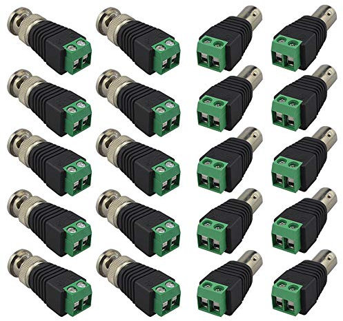 QitinDasen 10 Paar Premium BNC Video Balun Verbinder, BNC Adapter Terminalblock, 2 Polig BNC Männlich Stecker & Weiblich Buchse Kit, Koax Cat5 Cat6 zu CCTV DVR TV Videokamera mit Schraubklemme