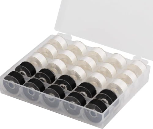 Simthread 25 Stück 15 weiß + 10 schwarz vorgewickelte Spulenfaden Größe A Klasse 15 (SA156) 60WT mit transparenter Aufbewahrungsbox aus Kunststoff 70D/2 für -Stickgarn Nähgarn Nähgarn Nähgarn