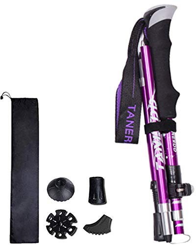 Trekkingstock, zusammenklappbar, Wanderstock für Herren und Damen, ultraleichtes Aluminium, Skistock mit Griff aus Ethylenvinylacetat (EVA) (Violett, 1 Stück)