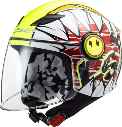 LS2, Motorradhelm für Kinder Funny Crunch Gloss White H-V Yellow,