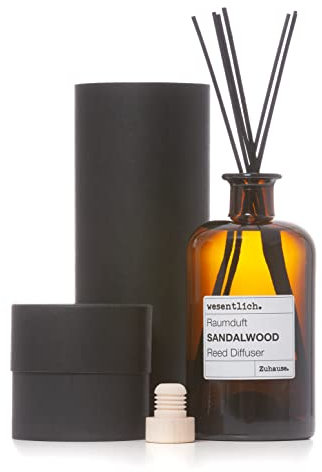 Reed Diffuser Raumduft Sandalwood (400ml) inkl. 7 Kapillarstäbchen - dekorativer Raumduft von wesentlich. in der Apothekerflasche