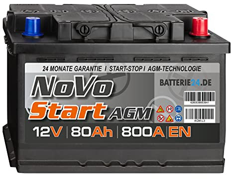 NoVo AGM Autobatterie 80Ah 12V, auslaufsicher, überlegene Leistung, geeignet für hohe Anforderungen