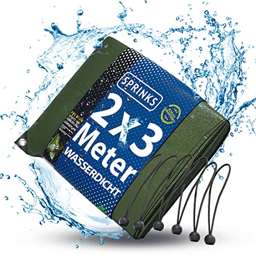 SPRINKS® Abdeckplane Professional 240 g/m² [2x3m] - Robuste Gewebeplane mit Ösen - Plane Wasserdicht und UV Beständig - Tarp Outdoor - Wetterfeste Allzweckplane inkl. 6 Plannenspanner