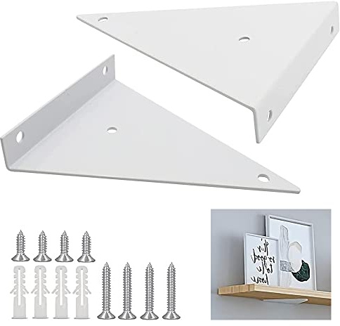 2 Stück Schwebende Regalhalterungen, Regalhalterung Dreieck Weiß, Dreieck Wandhalterungen, Wandhalterung Regal, mit Schrauben, für Wohnzimmer, Küche, Stabil Tragfähigkeit, 13 x 14cm (Weiß)