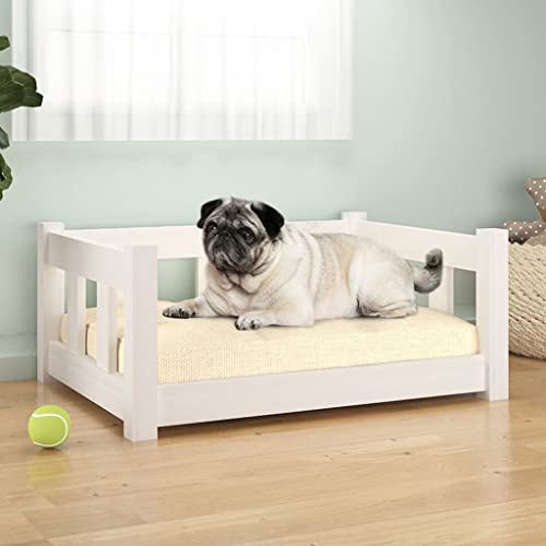 Homiuse Hundebett Weiß aus Massivholz Kiefer 65,5x50,5x28 cm - Katzenkorb Mit Stützenden Seitenwänden für Große und Mittelgroße Hunde