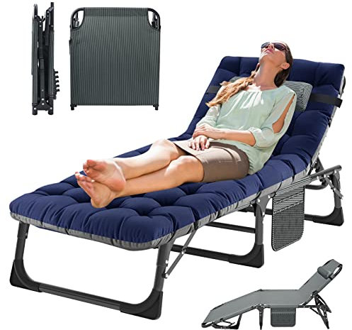 MOPHOTO Klappbett 5 Positionen Klappbarer Loungesessel Campingbett für Erwachsene Klappbett für Indoor Outdoor Reisen Camp Urlaub(Blau)