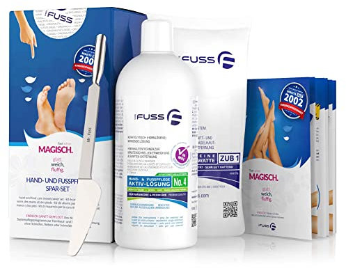 Mr. Fuss® No. 4 - Plus Pack Multi - Groß, Nagelhaut- Hornhautentferner Sparpaket 3 tlg. Aktiv-Lösung Schnell erweichend - 500 ml, Watte, Multitool