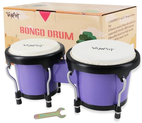 VANPHY Bongo trumma 4 tum och 5 tum set för barn vuxna nybörjare slagverk bongos trumma med stämnyckel (djuplila)