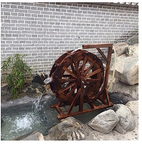 XTGDIEM Garten-dekoratives Wasserspiel, Holz-Wasserrad-Brunnen, Wasserfall-Rad-Brunnen, Retro-rustikales Dekoratives Wasserrad for Garten-Aquarium, Teich (Size : 30cm(11.8inch))